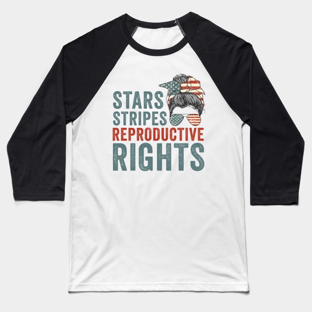 Retro messy bun stars stripes reproductive rights pro choice feminist gift Baseball T-Shirt by BadDesignCo